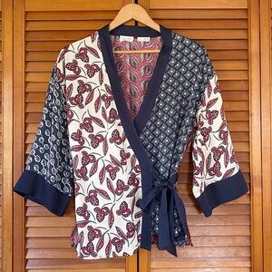 Meadow Rue Top Women's Size Medium Kimono Wrap Blouse Patchwork Anthropologie
